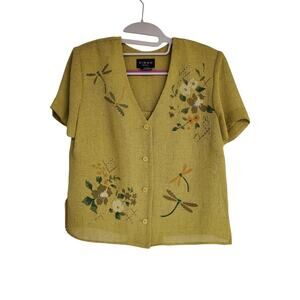 Women's Virgo Petite Lightweight Beaded Button Down Blouse | Size 6 Petite